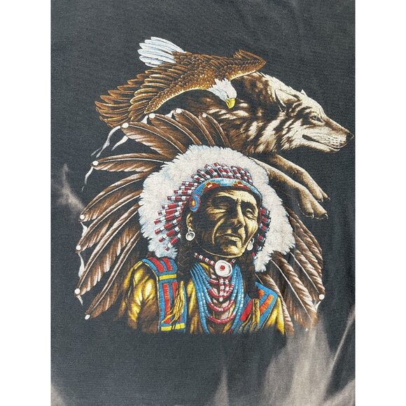 Vintage American Thunder Native American Eagle Wolf T-Shirt Size XL Sun Faded - Picture 2 of 11